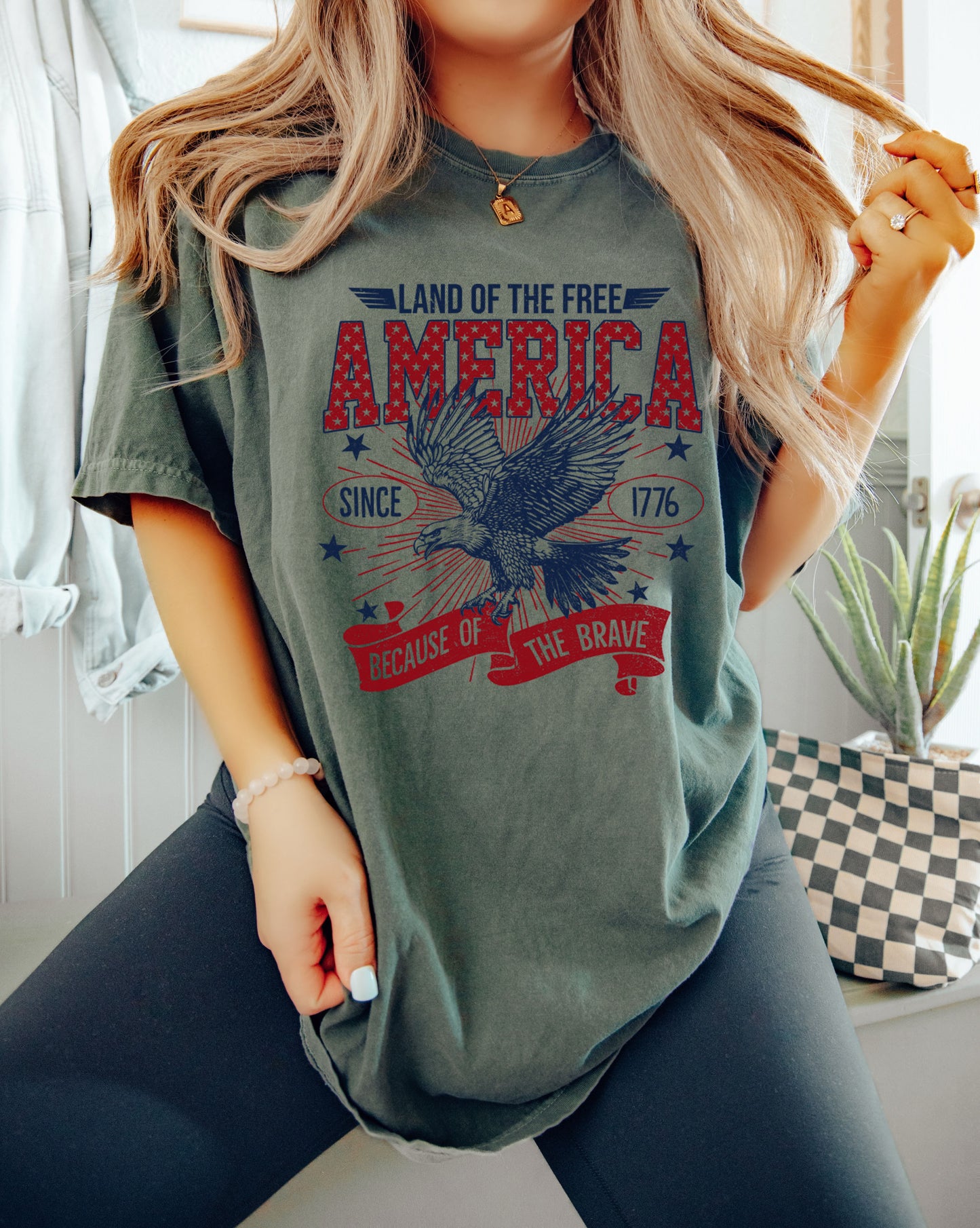Vintage Fourth of July, Land of the Free Screen Printed Unisex Shirt
