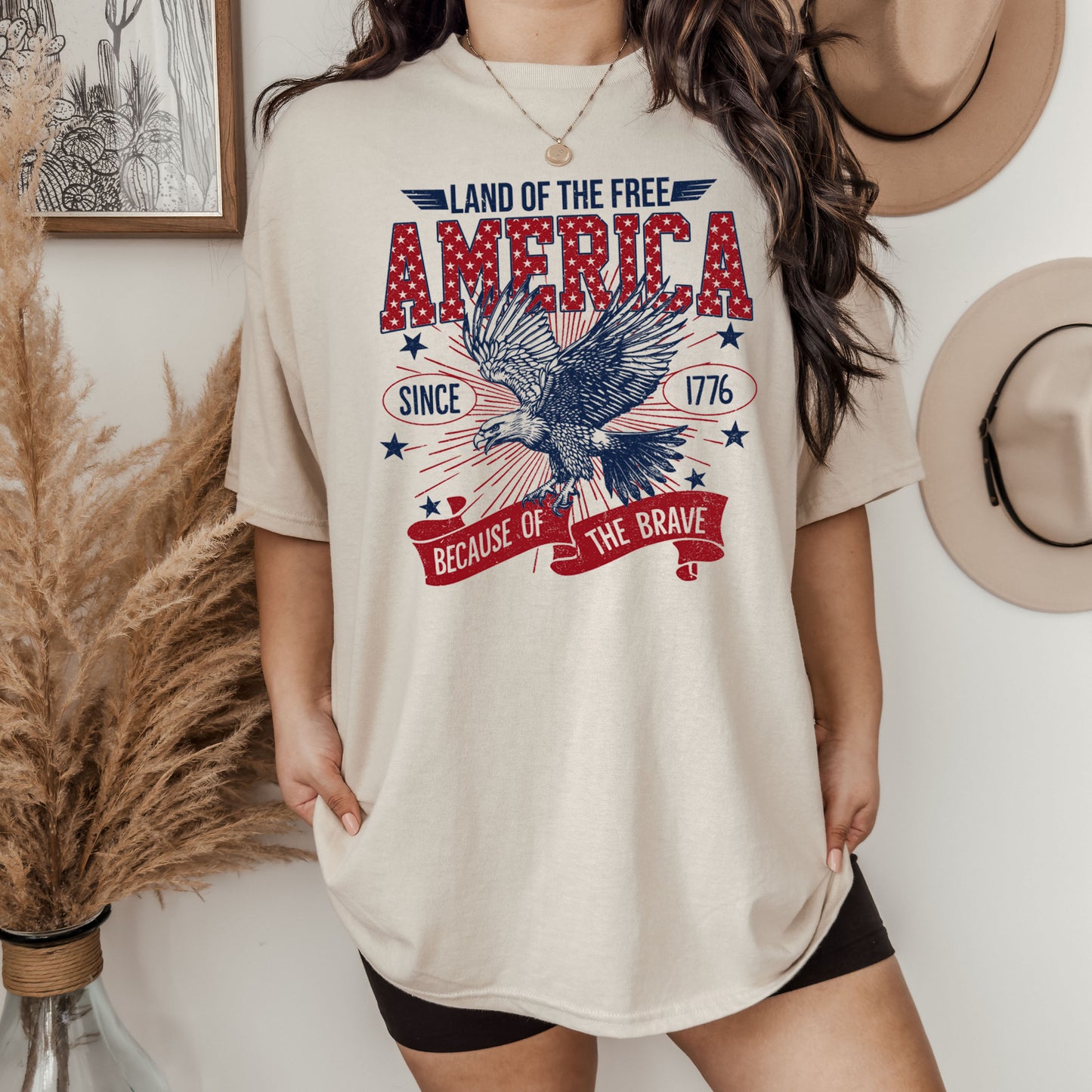 Vintage Fourth of July, Land of the Free Screen Printed Unisex Shirt