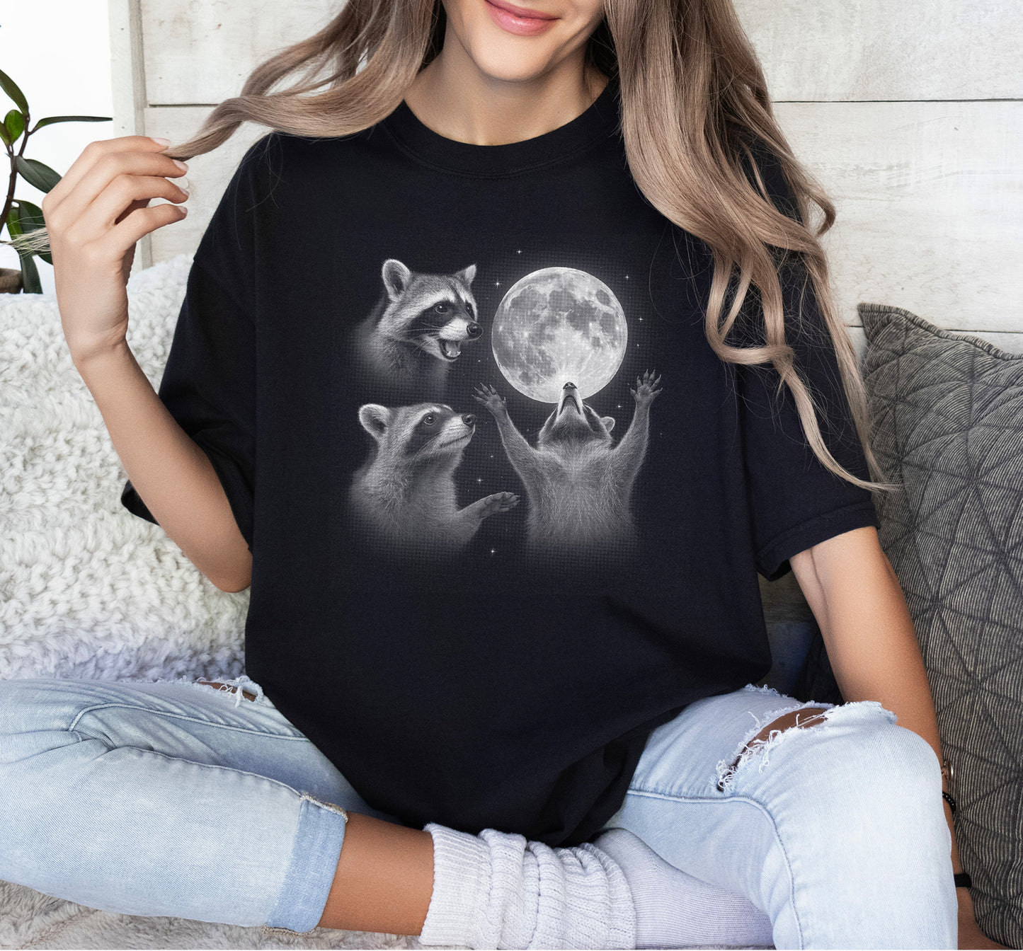 Moonlight Raccoons, Feral Raccoons, Trash Panda Unisex Screen Printed Shirt
