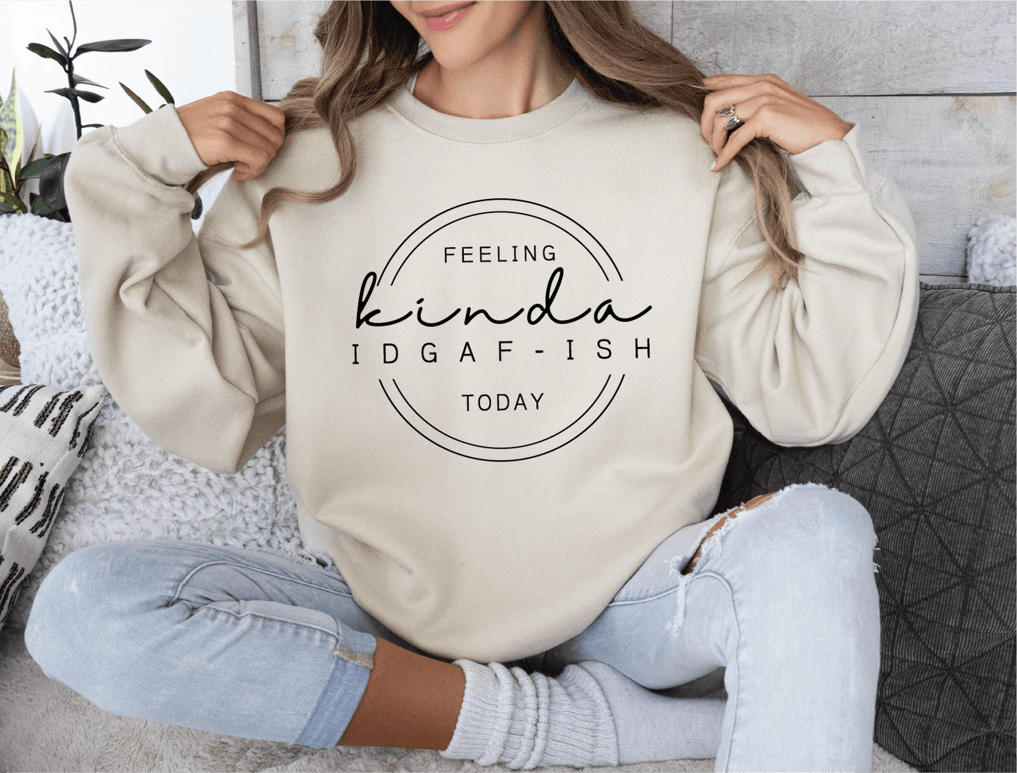 Kinda IDGAF-Ish Unisex Screen Printed Sweatshirt, Comfort Colors Unisex