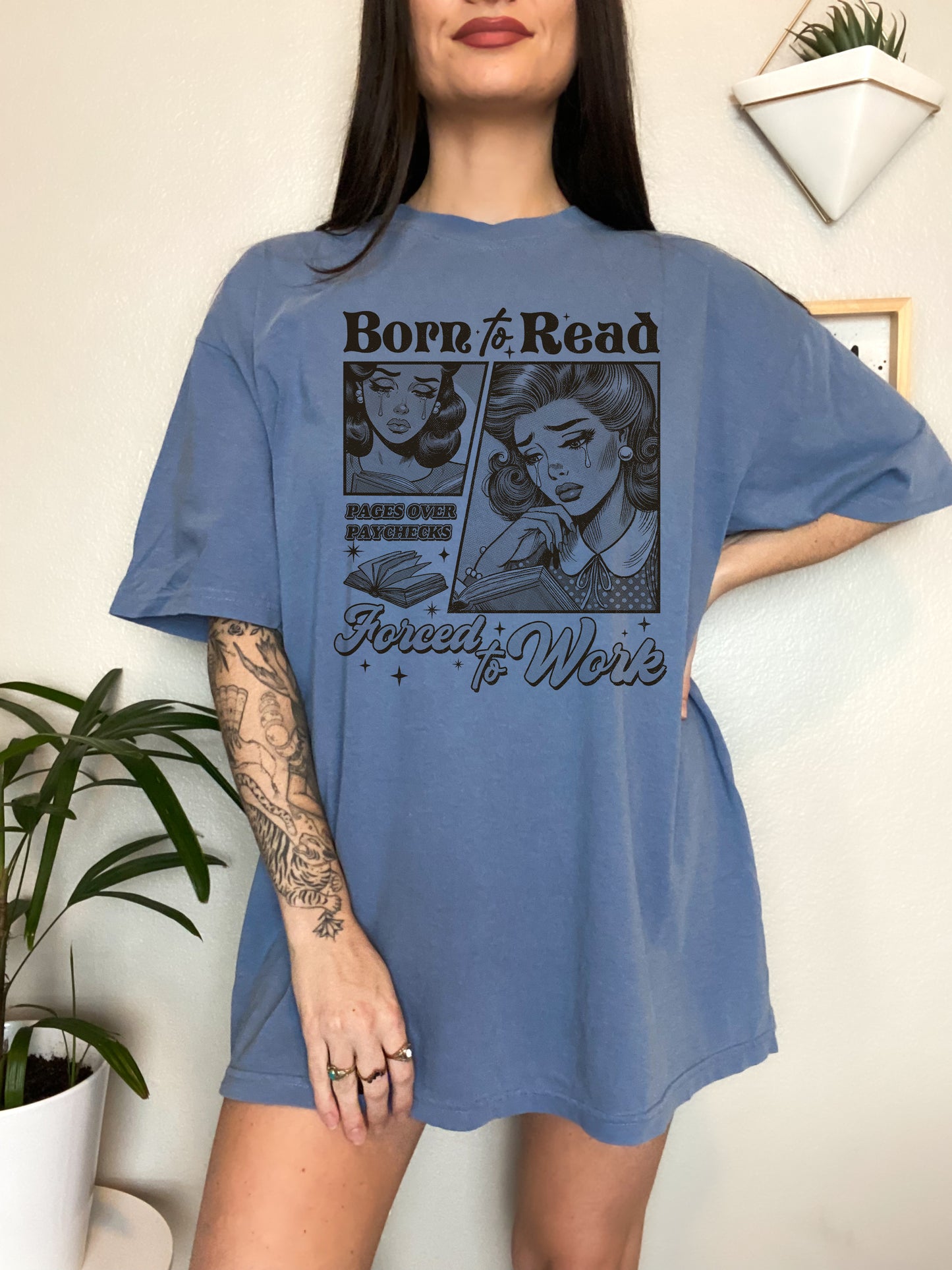 Born To Read Bookish  Screen Printed Sweater, Comfort Colors Crewneck Shirt