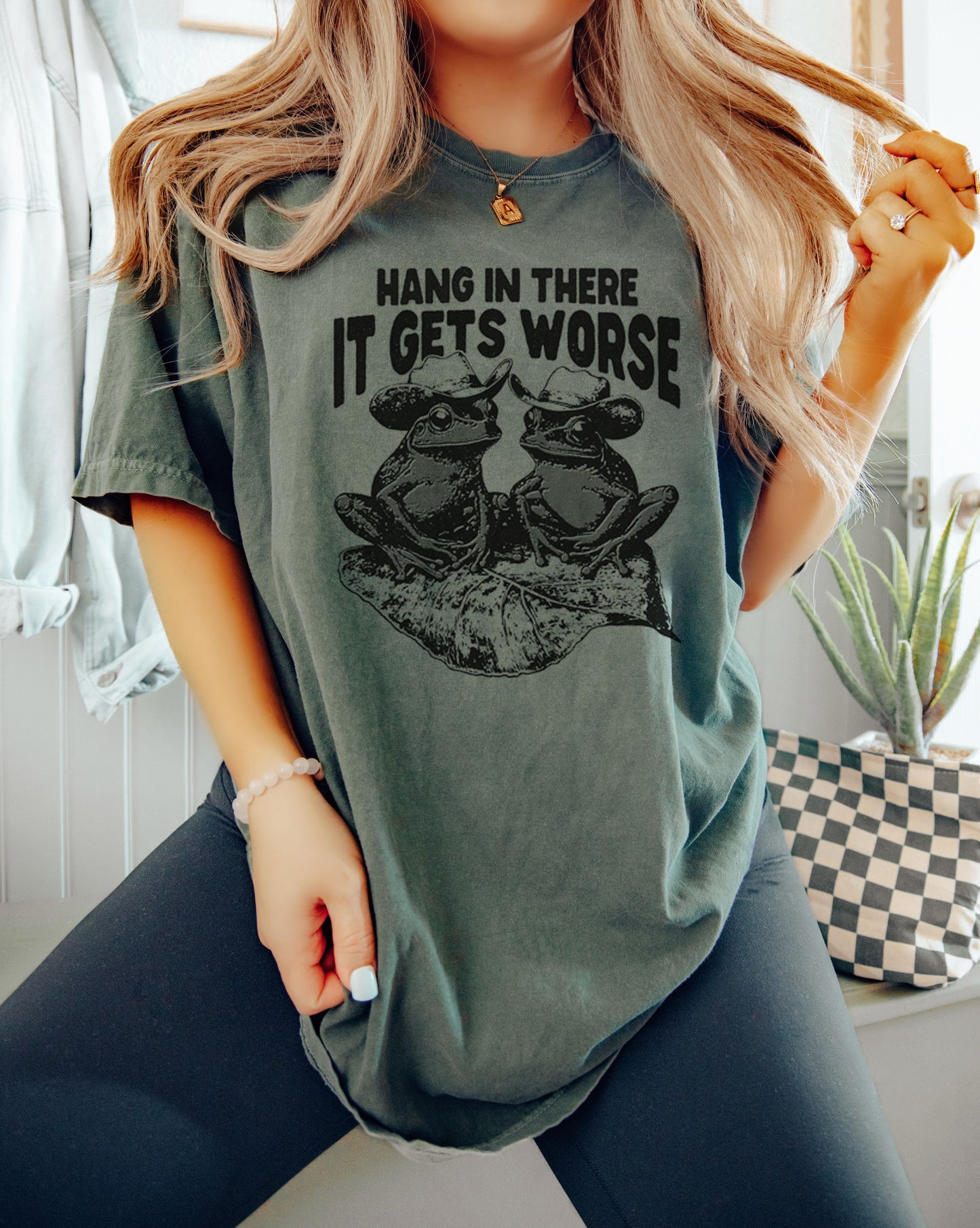 Hang in There, It Gets Worse - Cowboy Frog T-Shirt Screen Printed Unisex Shirt