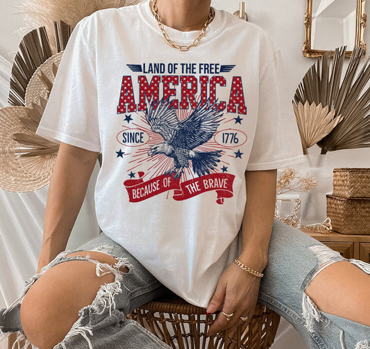 Vintage Fourth of July, Land of the Free Screen Printed Unisex Shirt